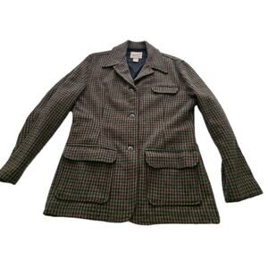 Vintage Woolrich Jacket Womens Medium Tan Plaid Wool Lined Blazer Made USA 90s M